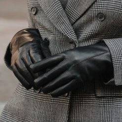 Fratelli Orsini Francesca (black) - Lambskin Leather Gloves With Brown Fur Lining Women's Gloves