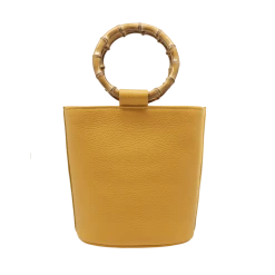 Fratelli Orsini Frida - Calf Leather Women’s Bucket Handbag With Circular Bamboo Handles Leather Bags
