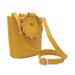 Fratelli Orsini Frida - Calf Leather Women’s Bucket Handbag With Circular Bamboo Handles Leather Bags