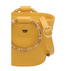 Fratelli Orsini Frida - Calf Leather Women’s Bucket Handbag With Circular Bamboo Handles Leather Bags