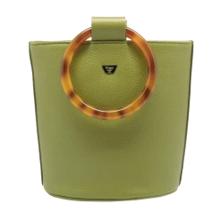 Fratelli Orsini Frida R - Calf Leather Women’s Bucket Handbag With Circular Resin Handles Leather Bags