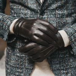 Fratelli Orsini Giovanni (brown) - Lambskin Leather Gloves With Cashmere Lining & Touchscreen Men's Gloves