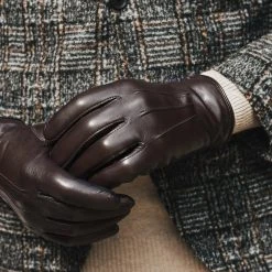 Fratelli Orsini Giovanni (brown) - Lambskin Leather Gloves With Cashmere Lining & Touchscreen Men's Gloves