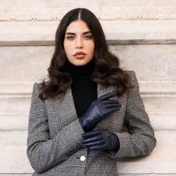 Fratelli Orsini Isabella (navy) - Lambskin Leather Gloves With Cashmere Lining & Touchscreen Women's Gloves