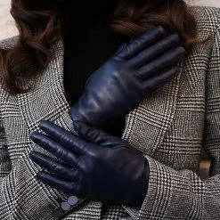 Fratelli Orsini Isabella (navy) - Lambskin Leather Gloves With Cashmere Lining & Touchscreen Women's Gloves