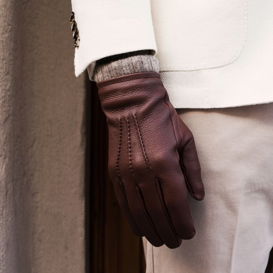 Fratelli Orsini Lorenzo (brown) - American Deerskin Leather Gloves With Cashmere Lining