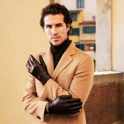 Fratelli Orsini Men's Gloves Marco (brown) - Lambskin Leather Gloves With White Fur Lining