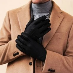 Fratelli Orsini Men's Gloves Antonio (black) - Peccary Leather Gloves With Cashmere Lining