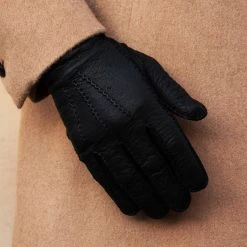 Fratelli Orsini Men's Gloves Antonio (black) - Peccary Leather Gloves With Cashmere Lining