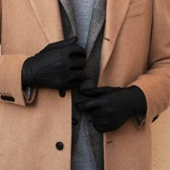 Fratelli Orsini Men's Gloves Antonio (black) - Peccary Leather Gloves With Cashmere Lining
